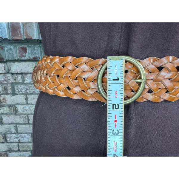 Split leather belt brown boho round buckle - Image 3