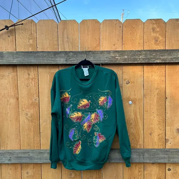 Vintage green sweatshirt by‎ improved living size medium. Fall leaves cozy - Image 2