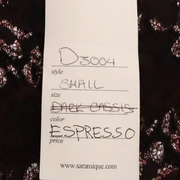 Sara Mique Metallic Lace Mermaid Gown Size S Espresso Brown Rose Gold NYE NWT - Image 6