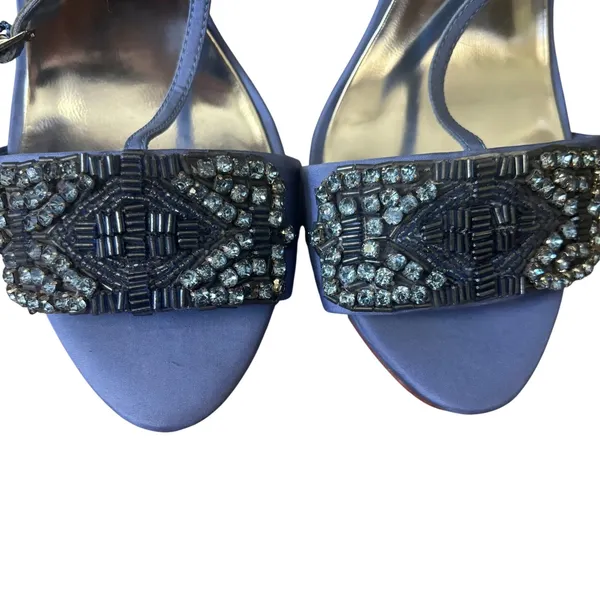Badgley Mischka Amara T Strap Beaded Heels Sandals Sz 8.5 Light Blue Satin - Image 8