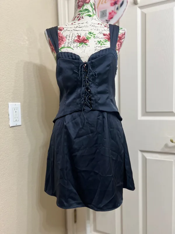 Oh Polly elegant black satin mini dress size 6 - Image 2