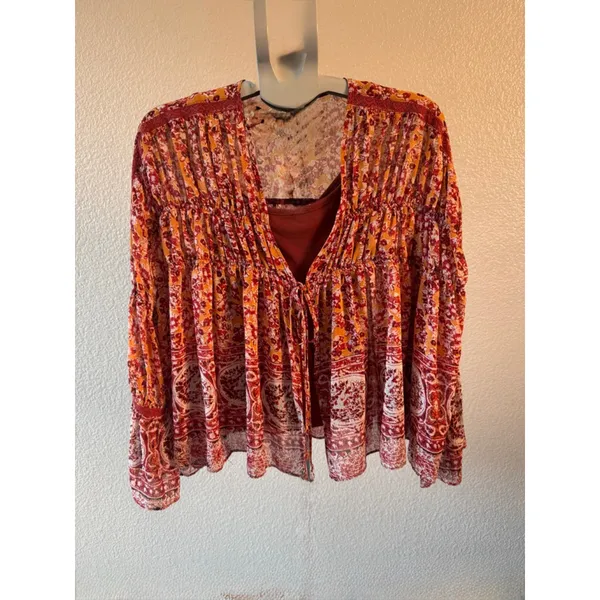 Free People Lorriane Tiered Kimono with Bonus Tank Small Boho Hippie Flowy NWOT - Image 3
