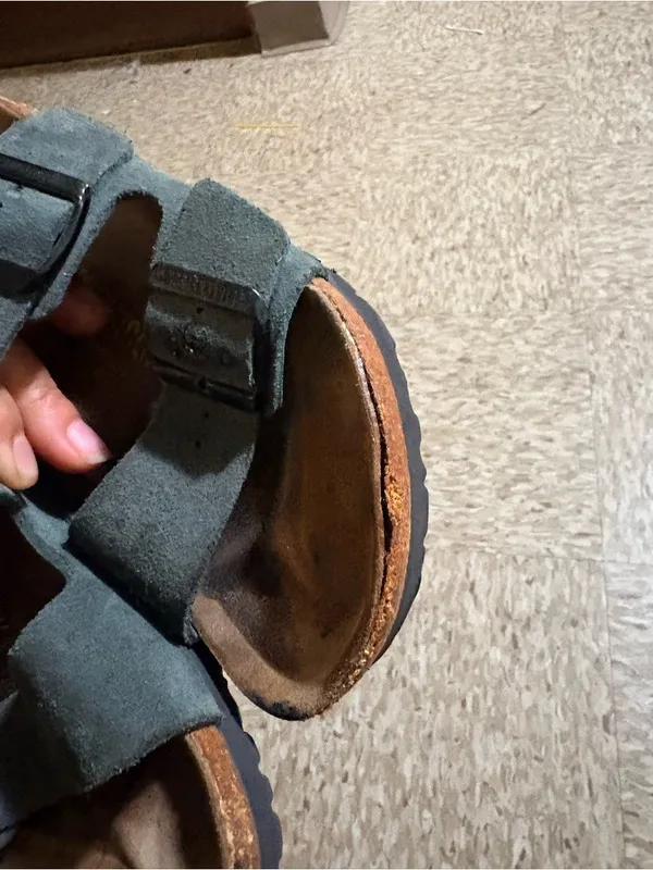 Birkenstock Women's Double-Buckle Suede Slide Sandals in Olive Green - Image 7