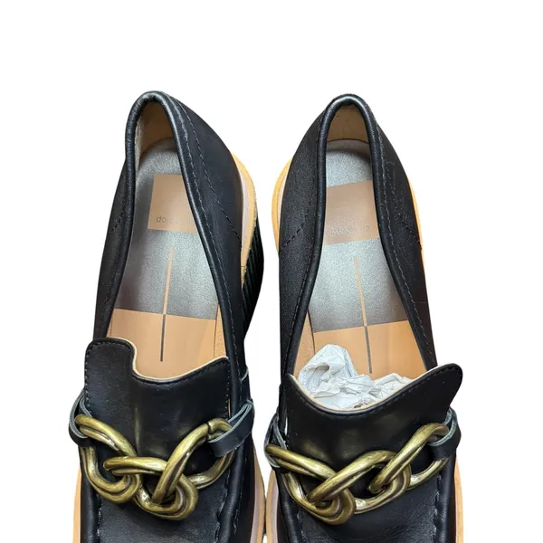 Dolce Vita Shoes Womens Size 10 Black Leather Chain Platform Wedge Loafers - Image 4