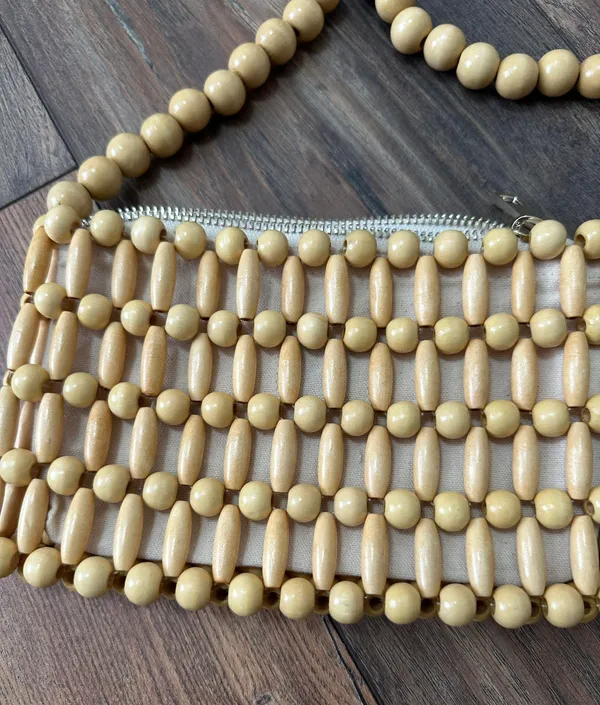 Wood Beaded Purse Tan - Image 2