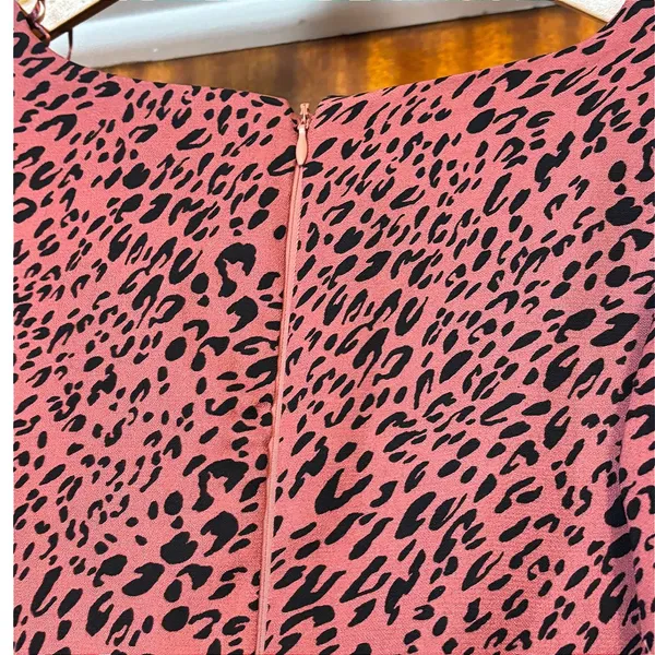 Zara‎ Pink Leopard Print Ruched Mini Dress Square Neck Long Sleeve Womens Medium - Image 9