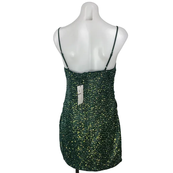 NEW Cotton Candy LA Green Sequin Sleeveless Square Cami Mini Bodycon Dress L - Image 3