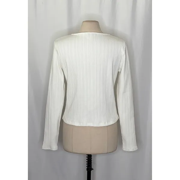 VINCE Pearl Button Cardigan Sweater Off White Ribbed Cropped V Neck‎ X-Large - Image 10