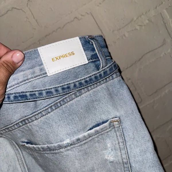 Express jean shorts womens 12 super high rise '90s bermuda blue belted NEW - Image 4