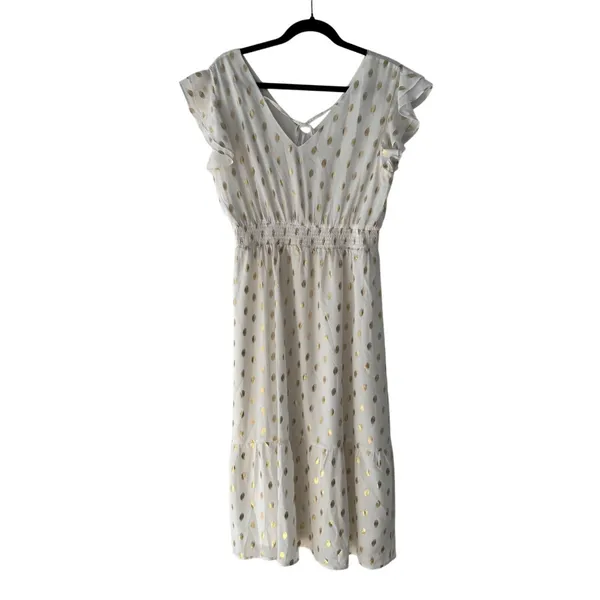 Grace Karin‎ White Gold Metallic Polka Dot Ruffle Midi Dress Large New - Image 4