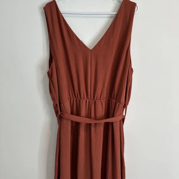 DEX Button Down Sleeveless Wide Leg Jumpsuit Women's 2X Rust Brown V-Neck Belted - Image 7