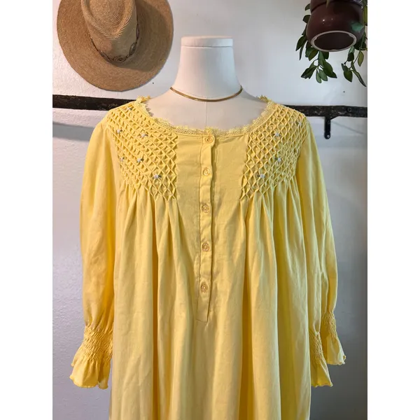 Vintage Yellow Floral Embellished Nighty Sleep Dress Cottage Size XL The Paragon - Image 8