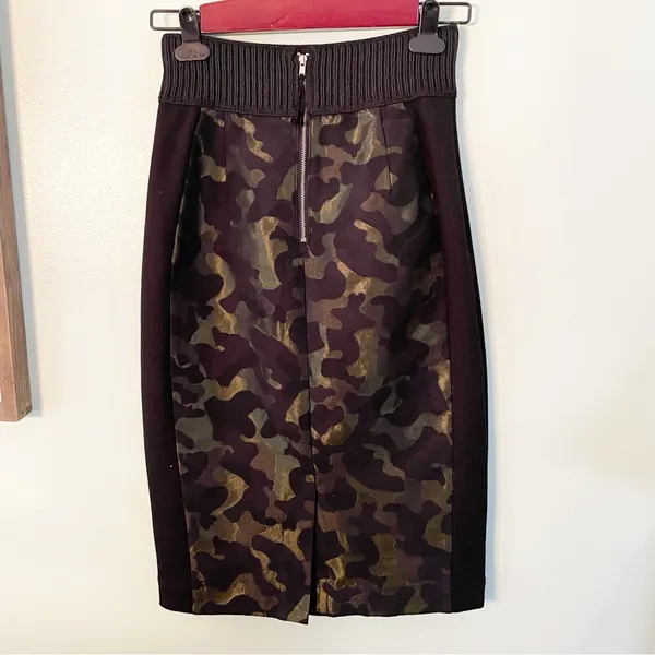 Maeve Anthropologie Small Black Metallic Camo Jacquard Pencil Mix‎ Media Skirt - Image 5