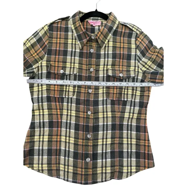 Warner Bros Speedy Gonzales, Flannel Button-Up blouse Size M crystal buttons - Image 8