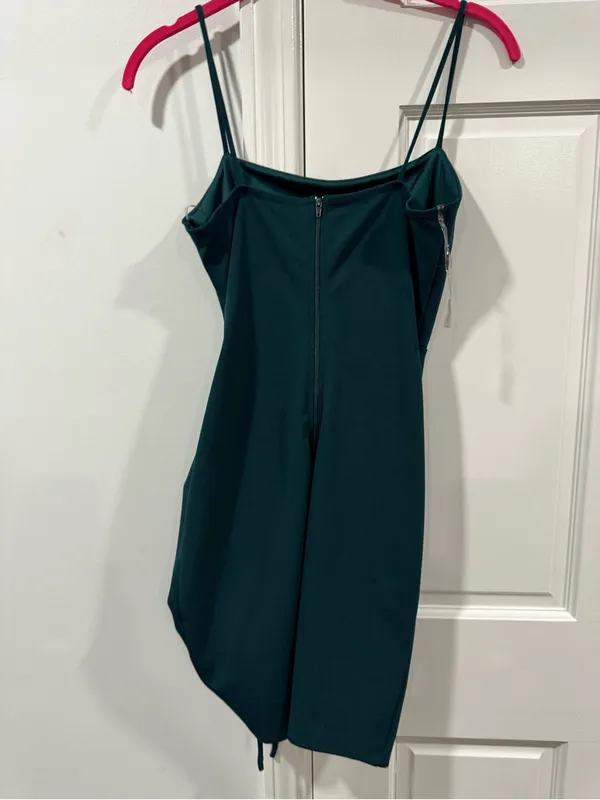 Windsor Dark Green Ruched Spaghetti Strap Mini Dress - Image 5