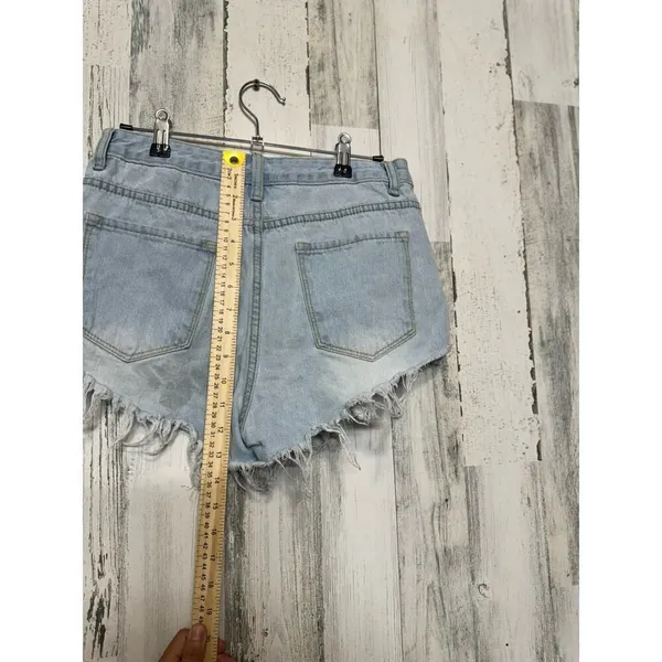 SheIn Women’s Distressed Denim Shorts Size Small Light Wash High Rise Frayed Hem - Image 6