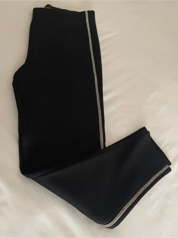 NWT ZARA Black High-Waisted Leggings with Rhinestone Side Stripe - Size XL - Image 2