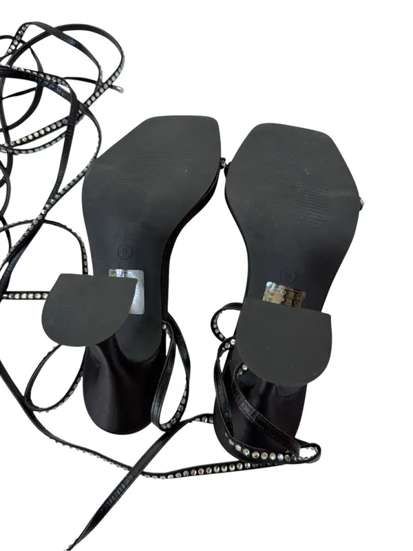NEW AZALEA WANG Sophie Rhinestone Lace Up Sandal in Black Size 9 - Image 11