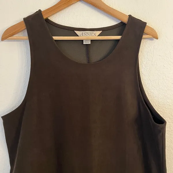 Vintage Jumper Overall Dress 14 Faux Suede Midi 90s Brown Cottagecore Granola - Image 3