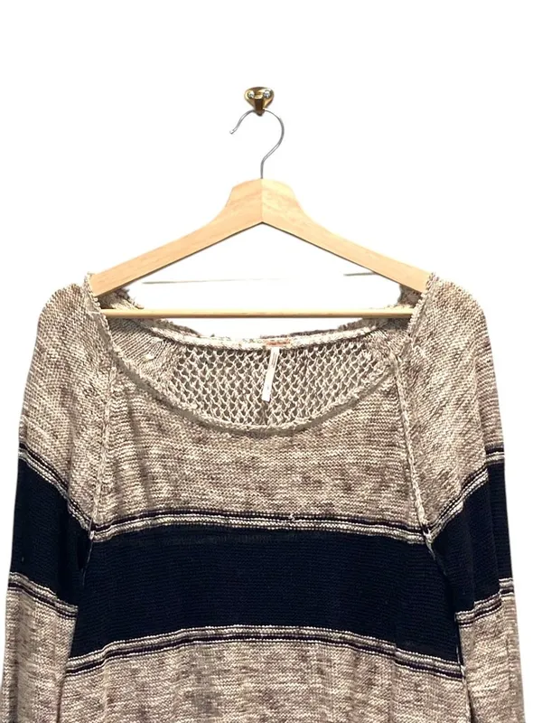 Free People So Perfectly Yours Striped Sweater Beige Size L Beach Coastal Boho - Image 6