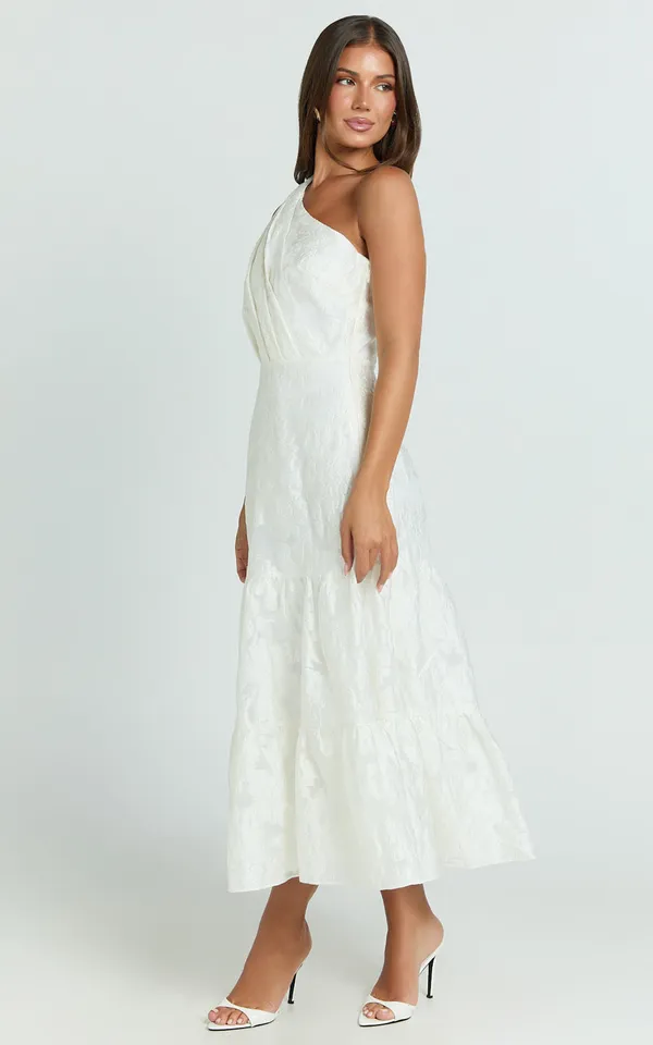New Showpo Nadette Midi Dress One Shoulder Pleated Tiered Dress Medium MSRP $139 - Image 7