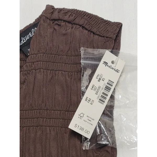 Madewell Brown The Melody Smocked Mini Dress Size XS NWT Cotton Poplin Summer - Image 10