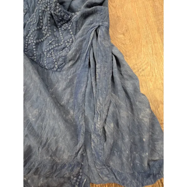 Lola P Mineral Wash Blue Rayon Cardigan Duster Made in India Size Large - Image 4