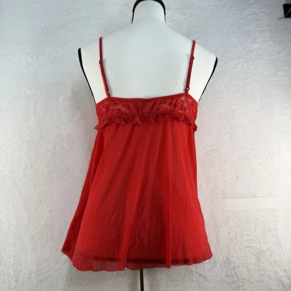 Y2K Victorias Secret XL Sheer Lace Babydoll Top Red Festival Stretch Romantic‎ - Image 4