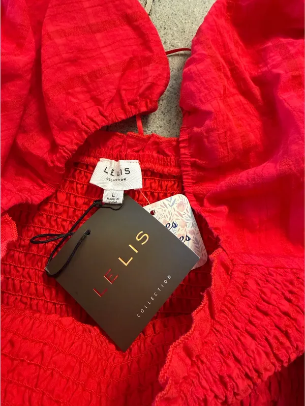 Le Lis Red Smocked Puff Sleeve Mini Dress - Image 2
