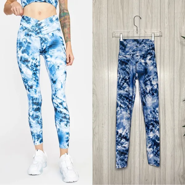 Beach Riot Sport Indigo Tie Dye Cara Printed Leggings V Crossover Waistband XS - Image 2