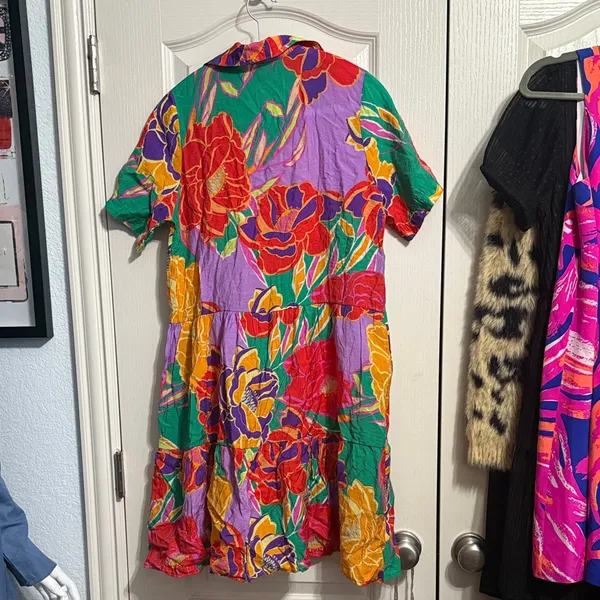 Les Amis Floral‎ Multicolor Button-Up Tiered Flowy Mini Dress - Image 3