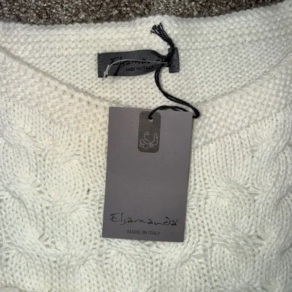 Elsamanda‎ Fringe Knit Sweater Women Large White NEW Made in Italy Alpaca Wool - Image 4