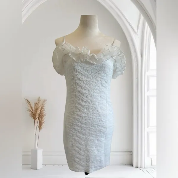 Selfie Leslie White Bodycon Mini Dress Sleeveless Flutter - Image 5