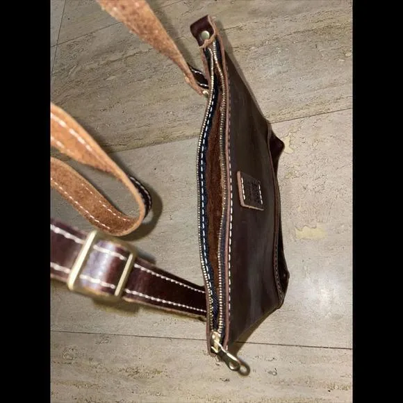 Portland Leather Goods Brown Crossbody‎ hobo Bag Purse 8.5”x9” - Image 8