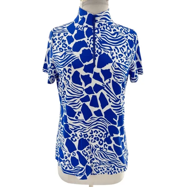 IBKUL BIANCA ROYAL‎ BLUE Short Sleeve Mock Golf Shirt Sz S - Image 2
