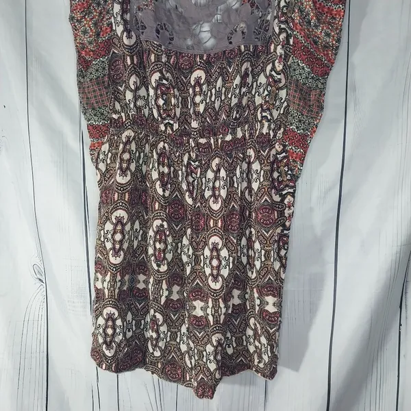Boho Mixed Print Tunic Peasant Top With Lace Detail - Image 9