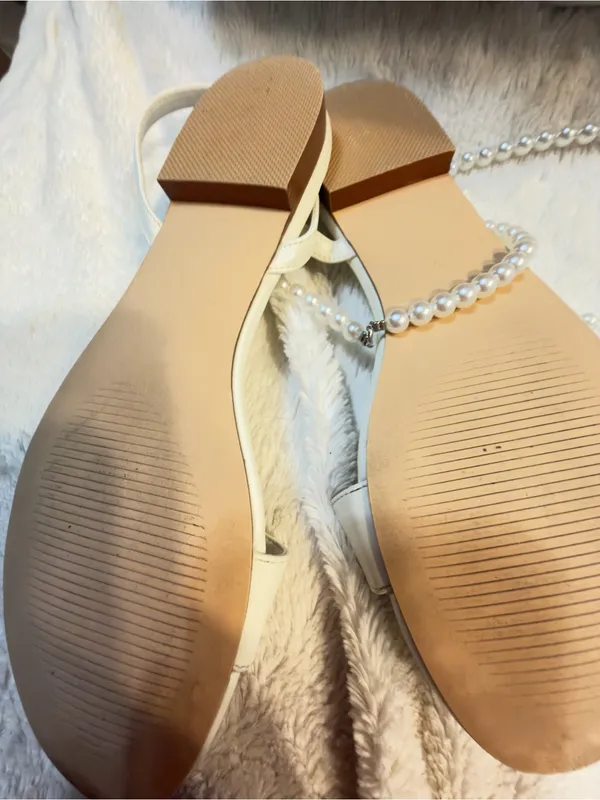 PALSCOU Wedding Shoes for Bride Flat Sandals Open Toe Pearl Bridal Shoes size 6 - Image 8
