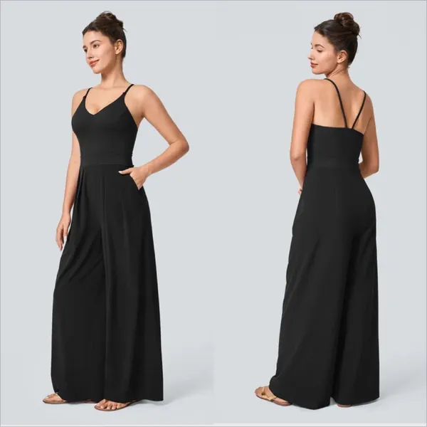 Halara Breezeful Wide Leg Jumpsuit Size Large NWT Black Pocket Quick Dry - Image 2
