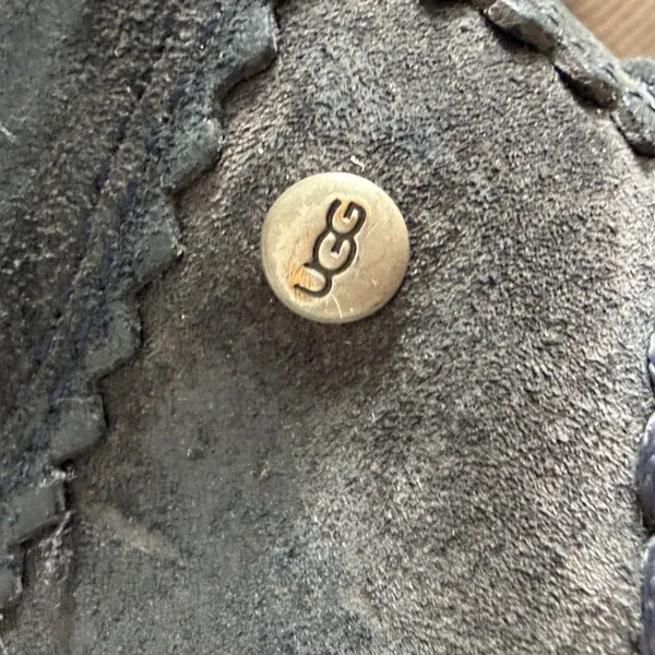 UGG Navy Suede Shearling Moccasins with Teal Bow Trim - Image 8