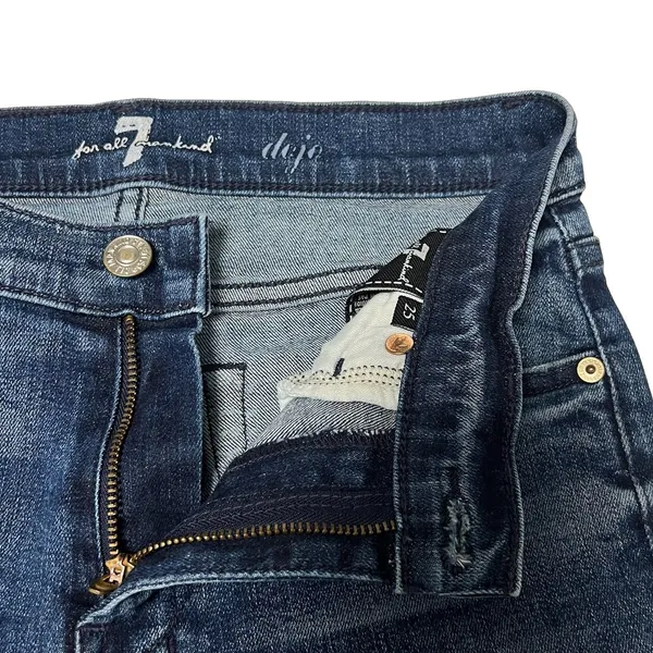 7 For All Mankind Dojo Jeans Dark Wash Denim Flared Embroidered Logo Women’s 25 - Image 6