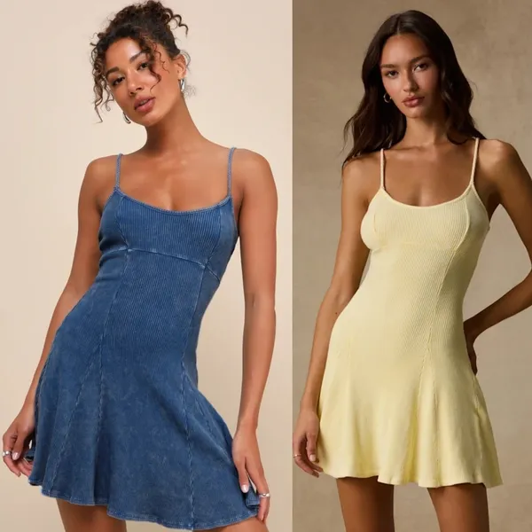 NWT Lulus Simply Pretty Washed Yellow Ribbed Pleated Sleeveless Mini Dress Sz M - Image 2