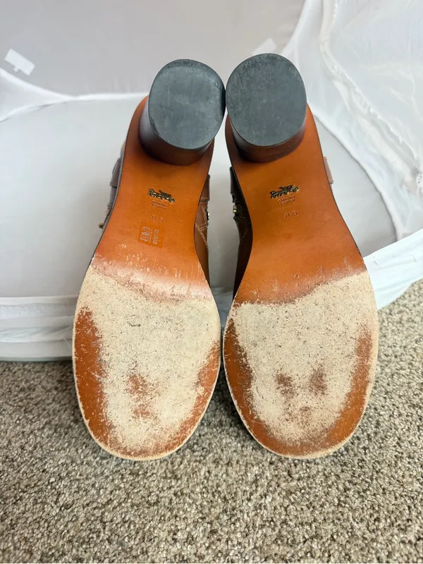 Coach Saddle Tan Leather Moto Buckle Heeled Ankle Booties Biker Size 8.5 Women's - Image 12