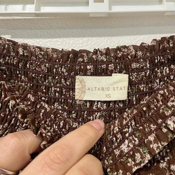 Altar’d State Brown Floral Ruffle Mini Skirt XS NWT Boho‎ Cottagecore - Image 4