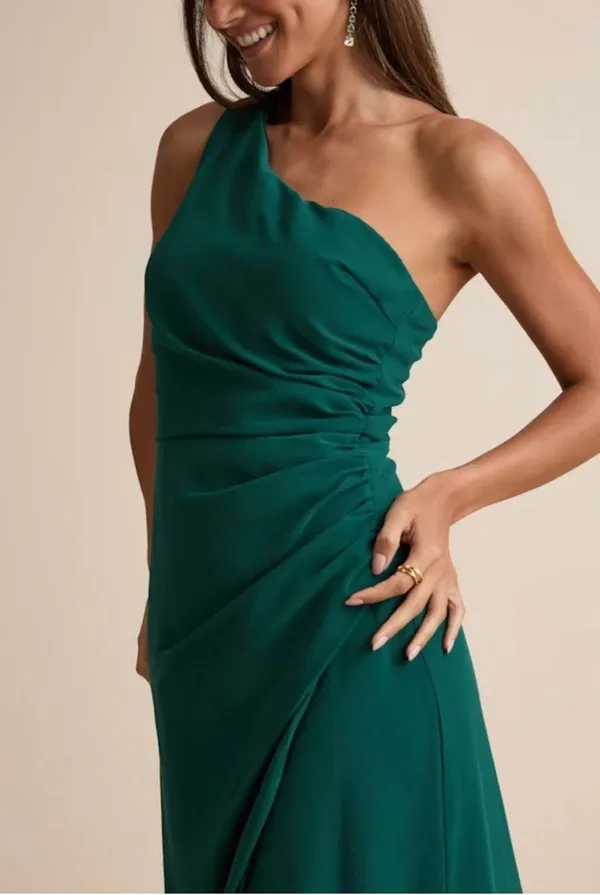 Lulus NWT one shoulder green draped sash maxi dress aml - Image 9