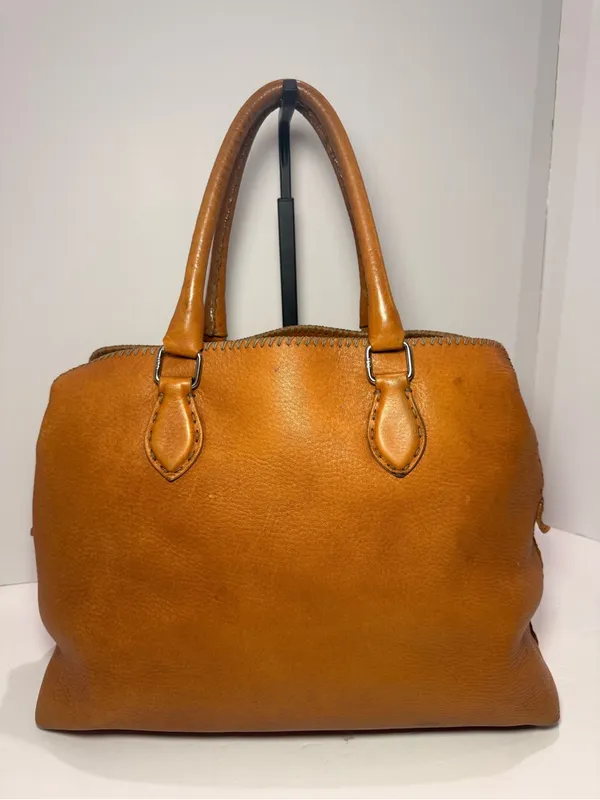 Vintage Fendi Selleria Pebbled Leather Satchel – Cognac Brown - Image 6