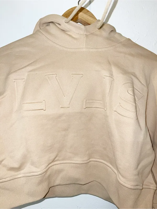 LVLS Levels Embossed Cropped Hoodie in Nude - Image 2