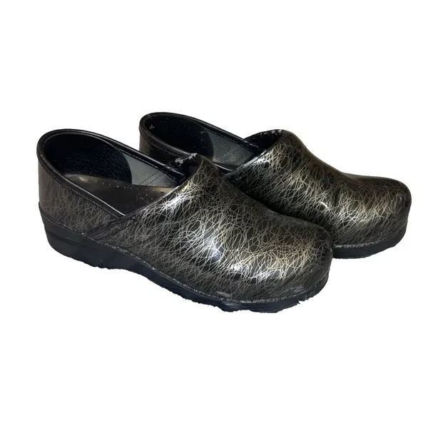 Dansko Womens Size 39 Professional Clogs Metallic Birds Nest Scribble Pattern - Image 2