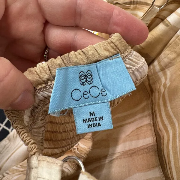 CeCe Maxi Sundress Womens Size M Tan & Ivory Stripe Sleeveless Pockets - Image 6