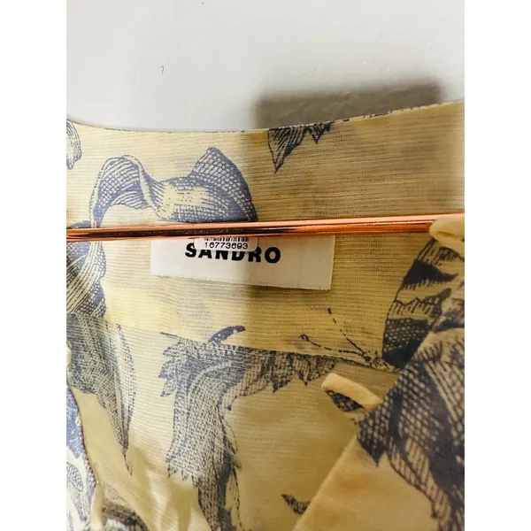 SANDRO Off White Floral Lace Up Neck Tie Mini Josella Dress Size Small - Image 8