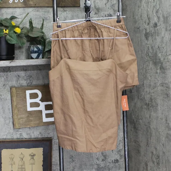 NWT State Of Day 2-Pc. Sleeveless Pajama Set Linen Blend Natural Umber Brown M - Image 4